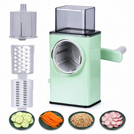4-in-1 Vegetable Cutter features infographic - slice chop grate cut