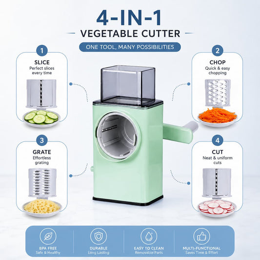 4-in-1 Vegetable Cutter with attachments - mint green