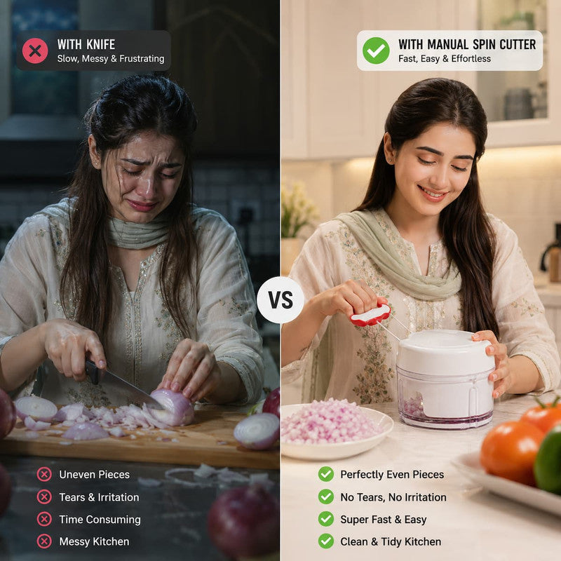 Manual Spin Cutter – Bina Bijli Ke, Sirf Ek Pull Se Fast Chopping