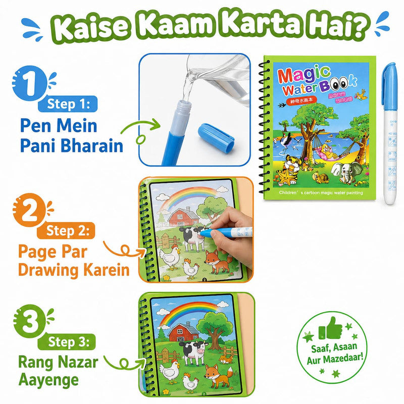 Magic Water Book – Bachon Ki Reusable Water Drawing Book (Free Water Pen)